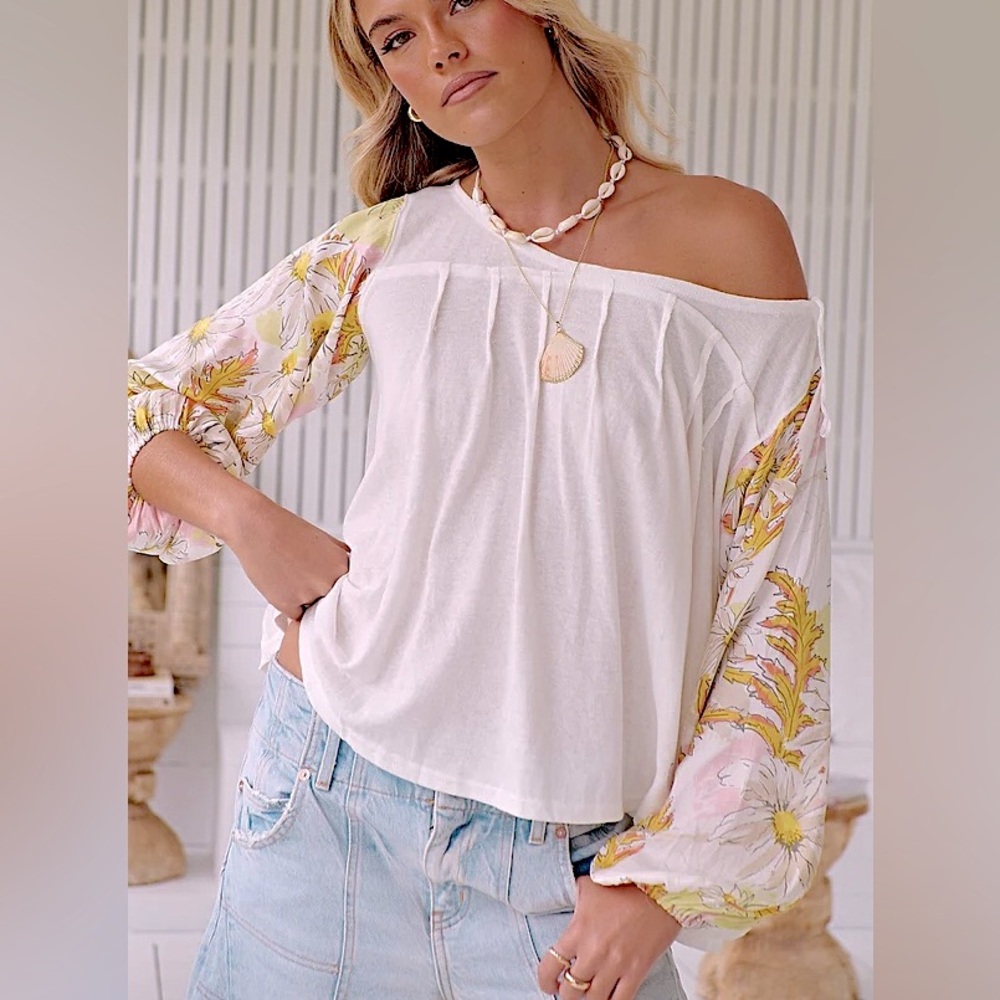 Free People Mixed Media Boho Blouse